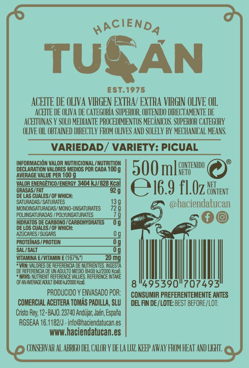 Ypač tyras alyvuogių aliejus Hacienda Tucan Picual, 500ml su dėžute - Image 2